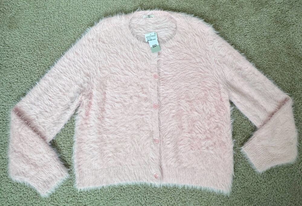 BP Women’s Large Blush Pink Fuzzy Eyelash Knit Shimmer Cardigan New NWT